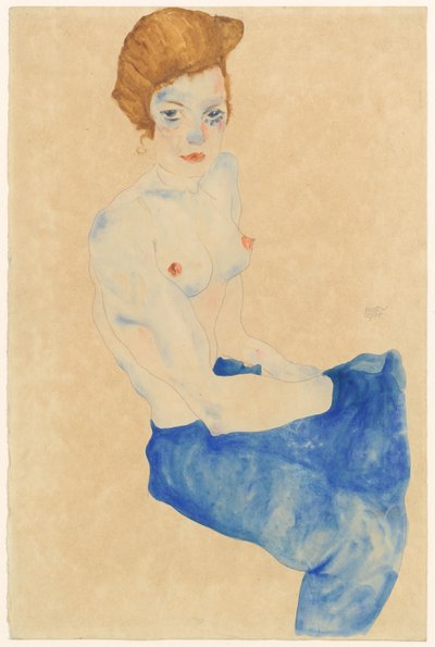 Sitzender blauer Akt von Egon Schiele